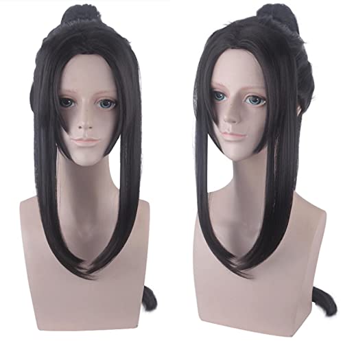 HBYLEE-Long Black Straight Men Cosplay Wig Ancient Antique Black Beauty Tip Shape Heat-Resistant Rose Net[Farbe:Black] von HBYLEE