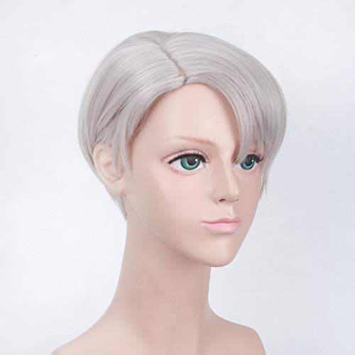 HBYLEE- Neue Ankunft YURI auf ICE Cosplay Perücke Katsuki Yuuri Victor Nikiforov Yuri Plisetsky Kurze Kunsthaarperücken Für Männer Perucas 30 cm Silber[Farbe:Silber] von HBYLEE