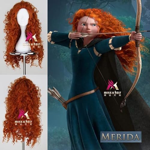 HBYLEE-Snow White Hair Ralph Breaks the Internet Cosplay Wig Princess Rapunzel Belle Aurora Merida Moana Cinderella Jasmine Ariel Tiana Merida[Farbe:Merida] von HBYLEE