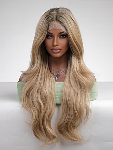 HBYLEE Synthetic Wig for Women Girl 13 * 6 * 1 T-part Lace Long Curly Synthetic Wig Extensions Hairpieces For Party，Farbe：Champagne/Größen：26 inch von HBYLEE