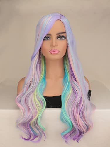 HBYLEE Synthetic Wig for Women Girl Multi-color Long Curly Synthetic Wig Extensions Hairpieces For Party，Farbe：Multicolor/Größen：ONE-SIAZE von HBYLEE