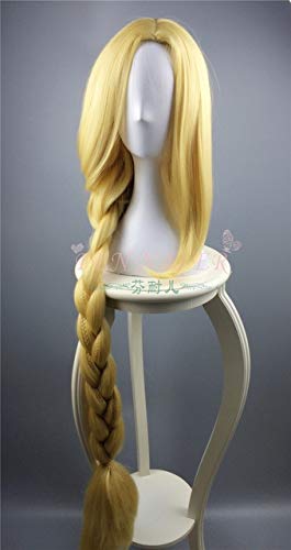 HBYLEE-Tangled Cosplay Wig Princess Rapunzel Long Braids Artificial Flowers Headwear Women Blonde Synthetic Hair Adult Only wig[Farbe:Only wig] von HBYLEE
