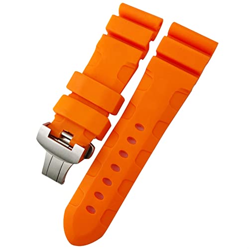 HBYLEE Uhrenarmband aus Gummi, 22 mm, 24 mm, 26 mm, Silikon, passend für Panerai-Armband, tauchfähig, PAM, grün, blau, wasserdicht（Orange faltbar，22 mm von HBYLEE