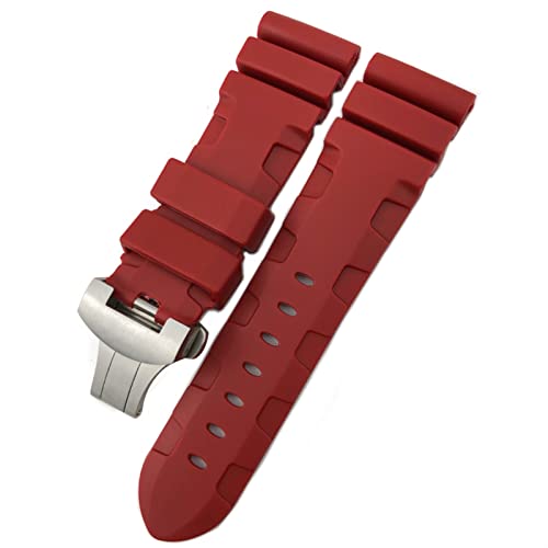 HBYLEE Uhrenarmband aus Gummi, 22 mm, 24 mm, 26 mm, Silikon, passend für Panerai-Armband, tauchfähig, PAM, grün, blau, wasserdicht（Rot faltbar，24 mm von HBYLEE