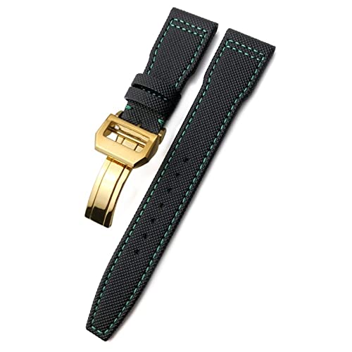 HBYLEE Uhrenarmband aus gewebtem Nylon, 20 mm, 21 mm, 22 mm, Faltschnalle, passend für IWC Pilot Mark Portugieser Portofino Armband（Schwarz, Grün, Gold，20 mm von HBYLEE