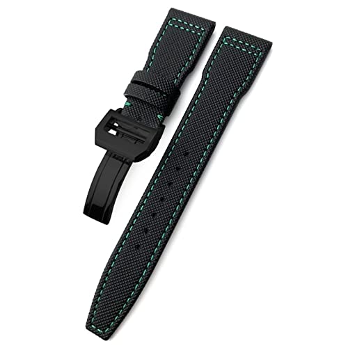HBYLEE Uhrenarmband aus gewebtem Nylon, 20 mm, 21 mm, 22 mm, Faltschnalle, passend für IWC Pilot Mark Portugieser Portofino Armband（Schwarz Grün Schwarz，22 mm von HBYLEE