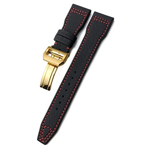 HBYLEE Uhrenarmband aus gewebtem Nylon, 20 mm, 21 mm, 22 mm, Faltschnalle, passend für IWC Pilot Mark Portugieser Portofino Armband（Schwarz Rot Gold，22 mm von HBYLEE