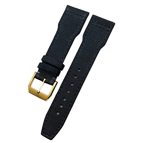 HBYLEE Uhrenarmband aus gewebtem Nylon, 20 mm, 21 mm, 22 mm, Faltschnalle, passend für IWC Pilot Mark Portugieser Portofino Armband（Schwarz Schwarz Gold，20 mm von HBYLEE