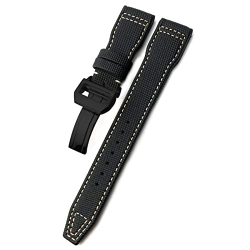 HBYLEE Uhrenarmband aus gewebtem Nylon, 20 mm, 21 mm, 22 mm, Faltschnalle, passend für IWC Pilot Mark Portugieser Portofino Armband（Schwarz Weiß Schwarz，22 mm von HBYLEE