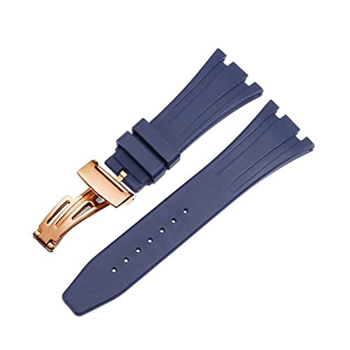 HBYLEE Uhrenarmband für AP Royal Oak Offshore 15400/15202/15703, Gummi-Silikon-Uhrenarmband, Zubehör, 27 mm, 28 mm（Blau Rose Gold，27mm von HBYLEE