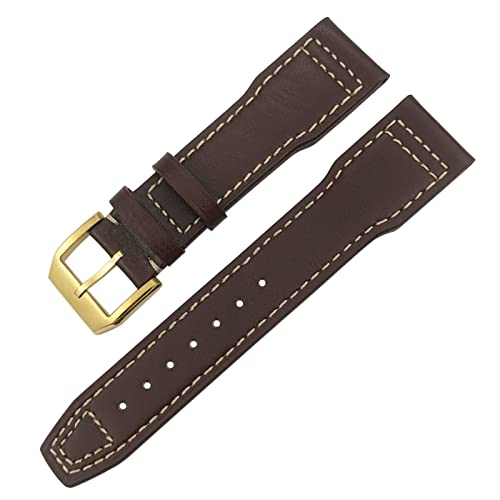 HBYLEE Uhrenarmband für IWC IW3777 IW3270 Mark 18 Big Pilot's Watch Armband aus weichem Rindsleder, 20 mm, 21 mm, 22 mm, Lederarmband（Braun, Weiß, Gold，21 mm von HBYLEE