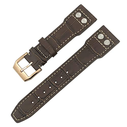 HBYLEE Uhrenarmband für IWC IW3777 IW3270 Mark 18 Big Pilot's Watch Armband aus weichem Rindsleder, 20 mm, 21 mm, 22 mm, Lederarmband（Braune Nietrose，21 mm von HBYLEE