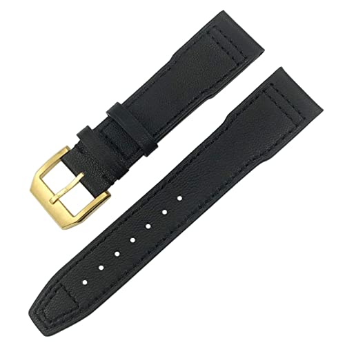 HBYLEE Uhrenarmband für IWC IW3777 IW3270 Mark 18 Big Pilot's Watch Armband aus weichem Rindsleder, 20 mm, 21 mm, 22 mm, Lederarmband（Schwarz/goldfarben，20 mm von HBYLEE