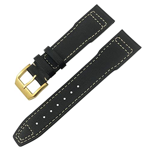 HBYLEE Uhrenarmband für IWC IW3777 IW3270 Mark 18 Big Pilot's Watch Armband aus weichem Rindsleder, 20 mm, 21 mm, 22 mm, Lederarmband（Schwarz Weiß Golden，22 mm von HBYLEE