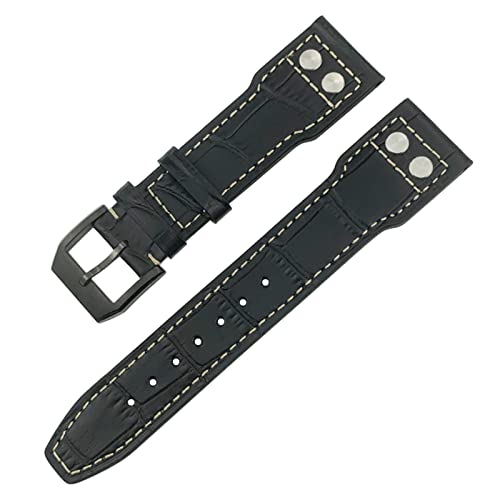 HBYLEE Uhrenarmband für IWC IW3777 IW3270 Mark 18 Big Pilot's Watch Armband aus weichem Rindsleder, 20 mm, 21 mm, 22 mm, Lederarmband（Schwarze Niete, schwarz，20 mm von HBYLEE