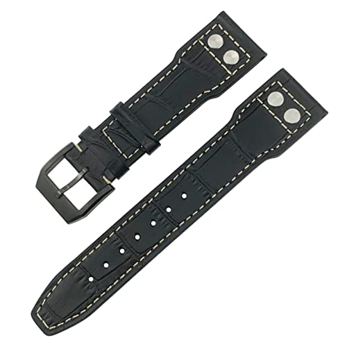 HBYLEE Uhrenarmband für IWC IW3777 IW3270 Mark 18 Big Pilot's Watch Armband aus weichem Rindsleder, 20 mm, 21 mm, 22 mm, Lederarmband（Schwarze Niete, schwarz，21 mm von HBYLEE