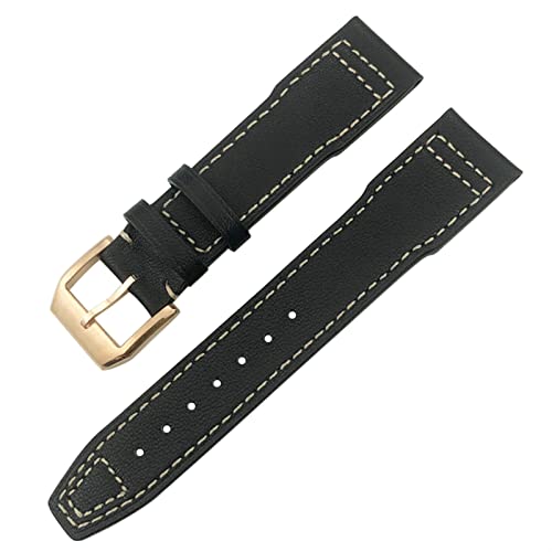 HBYLEE Uhrenarmband für IWC IW3777 IW3270 Mark 18 Big Pilot's Watch Armband aus weichem Rindsleder, 20 mm, 21 mm, 22 mm, Lederarmband（Schwarze weiße Rose，22 mm von HBYLEE