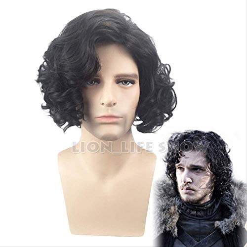 HBYLEE- Wig Anime Cosplay 35cm / 13.78 inch Game of Thrones Cosplay Headwear Jon Snow Cosplay Headwear Halloween Black Curly Synthetic Hair Short Wigs[Farbe:Black] von HBYLEE