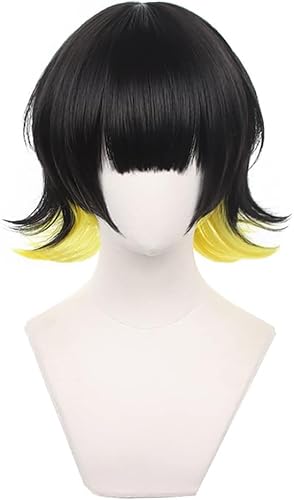 HBYLEE-Wig Anime Cosplay Anime Cosplay Wig for Blue Lock Bachira Meguru Cosplay Wig Short Black Yellow Hair Wig + Wig Cap [Farbe:Yellow] von HBYLEE