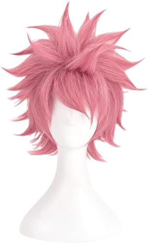 HBYLEE Wig Anime Cosplay Anime Fairy Tail END Natsu Cosplay Perücke, rosa Flauschige Kurze Haare Rollenspiel Halloween Party Perücken + Mütze[Farbe:nach Plan] von HBYLEE