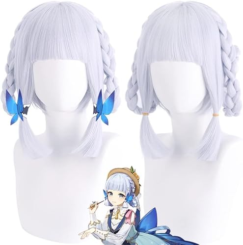 HBYLEE-Wig Anime Cosplay Anime Genshin Impact Cosplay Perücken, Kamisato Ayaka Springbloom Missive Perücken, silbergraue Halloween Kostüm Party Perücke + Mütze[Farbe:One Color] von HBYLEE
