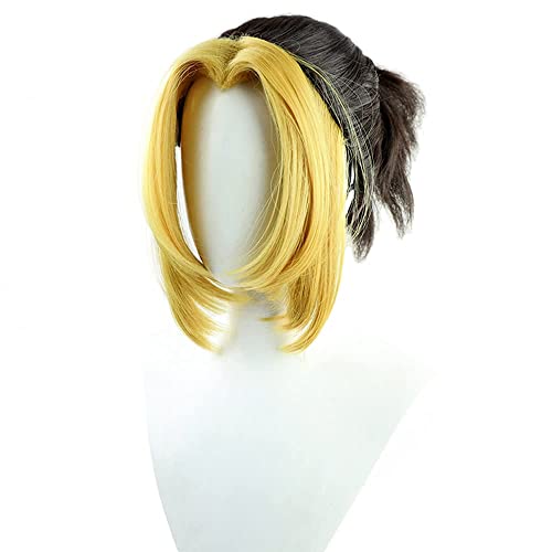 HBYLEE- Wig Anime Cosplay Anime Makio Cosplay Perücke Schwarz mit gelbem Pony Kurzer lockiger Pferdeschwanz Party Haar Halloween Zubehör[Farbe:Onecolor] von HBYLEE