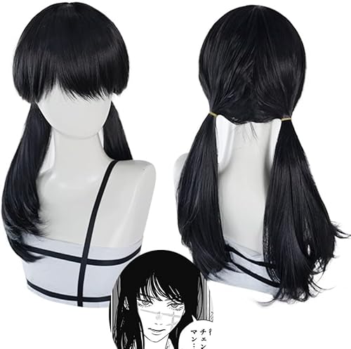 HBYLEE Wig Anime Cosplay Anime Mitaka ASA Cosplay Perücke, Lange Schwarze Doppel-Pferdeschwanz-Perücke, Halloween-Kostüm, Party-Perücke mit Kappe[Farbe:nach Plan] von HBYLEE
