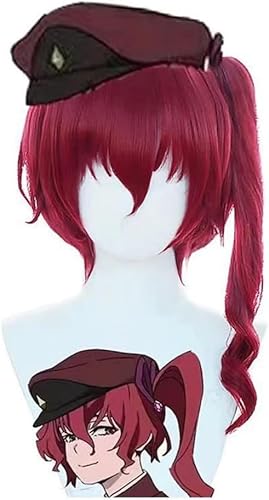 HBYLEE-Wig Anime Cosplay Anime Teruko Okura Cosplay Perücke, Frauen Weinrot Pferdeschwanz Haar Perücke, Halloween Kostüm Party Rollenspiel Perücke + Kappe[Farbe:-] von HBYLEE