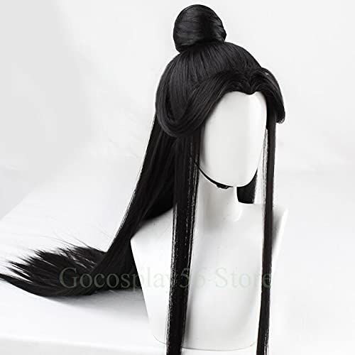 HBYLEE- Wig Anime Cosplay Anime Tian Guan Ci Fu Cosplay Xie Lian Wig Removable Bun Heaven Official's Blessing Chinese Ancient Black Long Straight Hair[Farbe:nach Plan] von HBYLEE