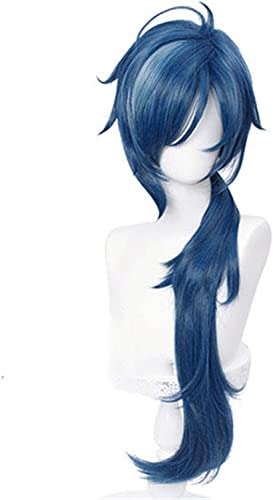HBYLEE- Wig Anime Cosplay Anime Wigs Genshin Impact Kaeya Cosplay Men 80cm Long Ink-Blue Wig Cosplay Costume Heat Resistant Synthetic Hair Peluca[Farbe:-] von HBYLEE