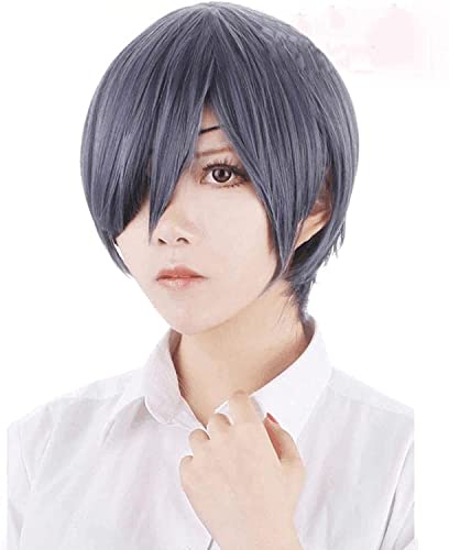 HBYLEE Wig Anime Cosplay Black Butler Cosplay Perücken Ciel Phantomhive spielt kurzes graues blaues Haar Halloween 1: 1 Perücke Frauen Männer[Farbe:nach Plan] von HBYLEE