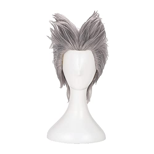 HBYLEE- Wig Anime Cosplay Cosplay-Perücke for One Punch-Man Garou kurz gemischtes silbergraues lockiges hitzebeständiges Kunsthaar[Farbe:Grau] von HBYLEE