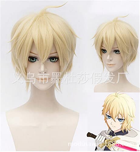 HBYLEE- Wig Anime Cosplay Cosplay end of The Blazing Angel Anime Character COS golden Oblique Short Straight Hair[Farbe:Golden] von HBYLEE