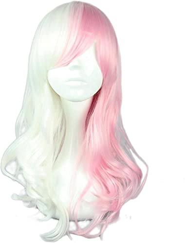 HBYLEE- Wig Anime Cosplay Monomi Damen Rosa Weiß Halblanges Lockiges Hitzebeständiges Faserhaar Dangan Ronpa Anime Kostüm Cosplay Perücke[Farbe:Rosa] von HBYLEE