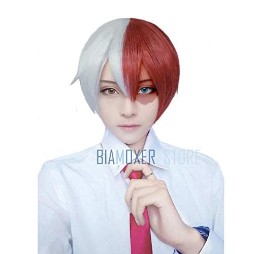 HBYLEE- Wig Anime Cosplay My Hero Academia Boku no Hiro Akademia Shoto Todoroki Shouto Cosplay Wigs White and Red Heat Resistant Cosplay Costume Wig[Farbe:-] von HBYLEE