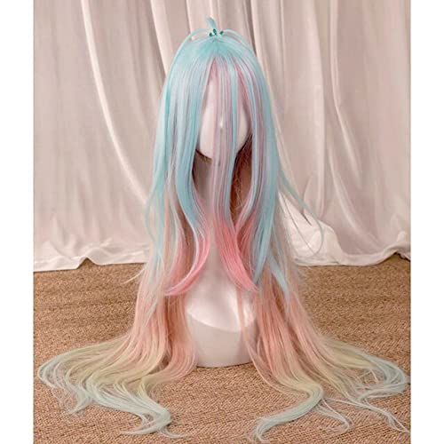 HBYLEE- Wig Anime Cosplay No Game No Life Shiro Sora Cosplay Wig Gradual Blue Pink Yellow Long Straight Anime Synthetic Hair Adult Role Play[Farbe:Yellow] von HBYLEE