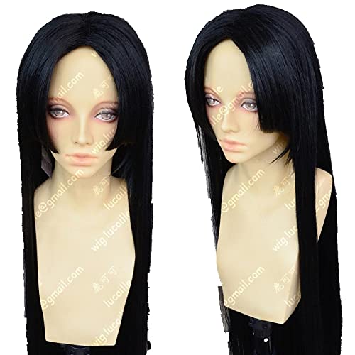 HBYLEE- Wig Anime Cosplay Perücke Cosplay Anime One Piece Boa Hancock 100 cm Perücke Rambut Sintetis Tahan Panas Lurus Hitam Panjang + Topi Perücke[Farbe:-] von HBYLEE