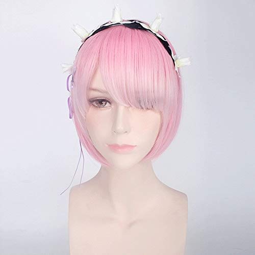 HBYLEE- Wig Anime Cosplay Re:In A Different World from Zero Graduated Ram Cosplay Wig for Women Short Straight Pink Blue Anime Wig Ram Wig and headware[Farbe:Pink] von HBYLEE