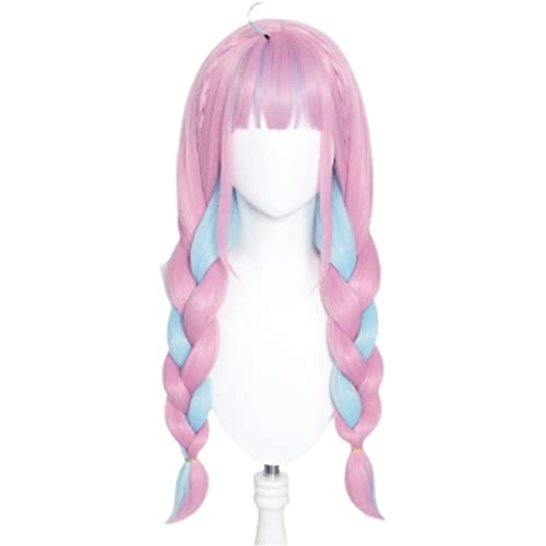 HBYLEE- Wig Anime Cosplay VTuber Hololive Minato Aqua Wig Mixed Blue Pink Braids Girls Twin Ponytails Cosplay Long Braided Hair Youtuber Role Play[Farbe:Pink] von HBYLEE