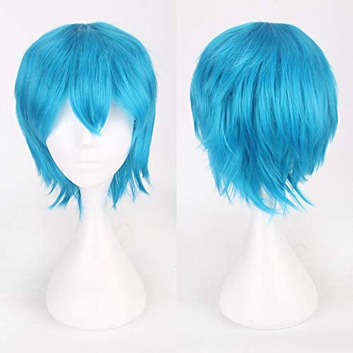 HBYLEE- Wig Anime Cosplay Wig for Anime Wigs Cosplay Christmas Cosplay Anime Wig Universal Color Harajuku Anti-Curl Men's Short Hair Anti-Curl Style Color: K049-20 Brick Red [Farbe:K049-15 Seeblau] von HBYLEE