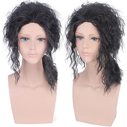 HBYLEE- Wig Anime Cosplay Wig for Halloween Fashion Christmas Party Dress Up Wig Cos Wig Male King Mj Black Fashion Handsome Student Long Curly Hair Wig[Farbe:Black] von HBYLEE