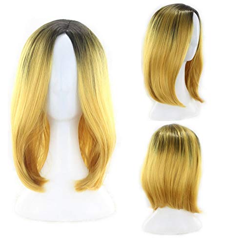 HBYLEE-Wig for cosplay 12 zoll Kurze Bob Perücken Für Frauen Kunsthaar Anime Cosplay Two Tone Schwarz Rosa Grau Blau Grün Rot Lila Blond Ombre Perücke schwarz gelb von HBYLEE