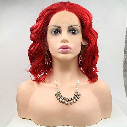 HBYLEE-Wig for cosplay 14 inch shoulder length springy curly red wigs for women synthetic lace front Bob hot red Christmas birthday party wig von HBYLEE