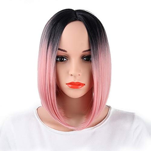 HBYLEE-Wig for cosplay 30 cm Gerade Kurze Ombre Perücke Cosplay Anime Hitzebeständige Synthetische Haar Frauen Schwarz Blau Grau Rosa Kurze Bob Perücken Für Party rosa von HBYLEE