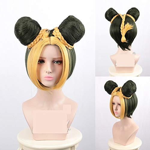 HBYLEE-Wig for cosplay 4 Farben JoJos bizarres Abenteuer Goldener Wind Jolyne Cujoh Kujo Perücken JoJo keine Kimyou na Bouken Brötchen Zöpfe Haar Cosplay Perücken Orange von HBYLEE