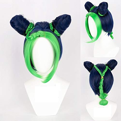 HBYLEE-Wig for cosplay 4 Farben JoJos bizarres Abenteuer Goldener Wind Jolyne Cujoh Kujo Perücken JoJo keine Kimyou na Bouken Brötchen Zöpfe Haar Cosplay Perücken grün von HBYLEE