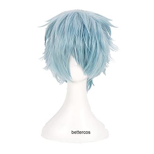 HBYLEE-Wig for cosplay Anime Coser Pruik My Hero Academy Boku No Hiro Akademia Shigaraki Tomura Cosplay Wigs Short Grey Blue Mixed Curly Synthetic Hair Wig + Wig Cap von HBYLEE