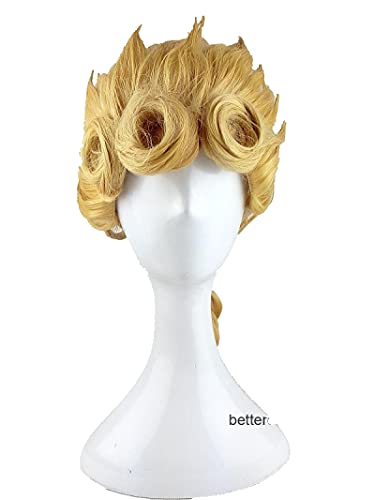 HBYLEE-Wig for cosplay Anime Coser pruik JoJo' s Bizarres Abenteuer Giorno Giovanna Cosplay Perücke Goldener Zopf mit wärmebeständiger synthetischer Haarperücke+Perücke-Kappe von HBYLEE