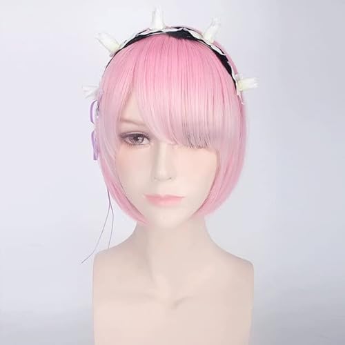 HBYLEE-Wig for cosplay Anime Re Zero Kara Hajimeru Isekai Seikatsu REM RAM Swimsuit Swimwear Bikini Lolita Cosplay Costume/Pink Blue Short Fashion Wig L Ram Fashion Wig and Headpiece von HBYLEE