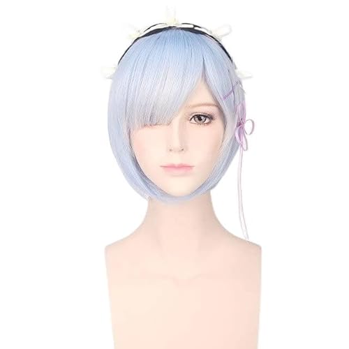 HBYLEE-Wig for cosplay Anime Re Zero Kara Hajimeru Isekai Seikatsu REM RAM Swimsuit Swimwear Bikini Lolita Cosplay Costume/Pink Blue Short Fashion Wig M Rem Fashion Wig and Headpiece von HBYLEE